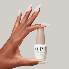 OPI GELevate 15 ml bottle beside ruler for scale to show compact professional size benefit