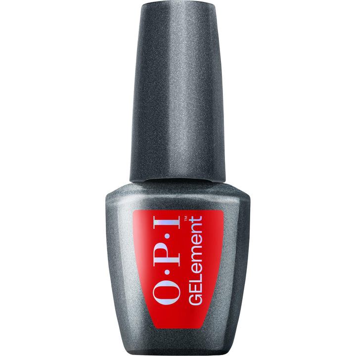 OPI GELement Glossy Goddess front bottle showing bright red shade and volume benefit