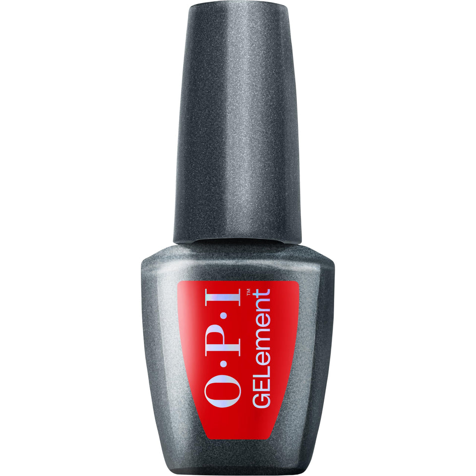 OPI GELement Glossy Goddess front bottle showing bright red shade and volume benefit