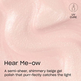 OPI Hear Me-ow brush stroke swatch showing rosy-beige shimmer finish