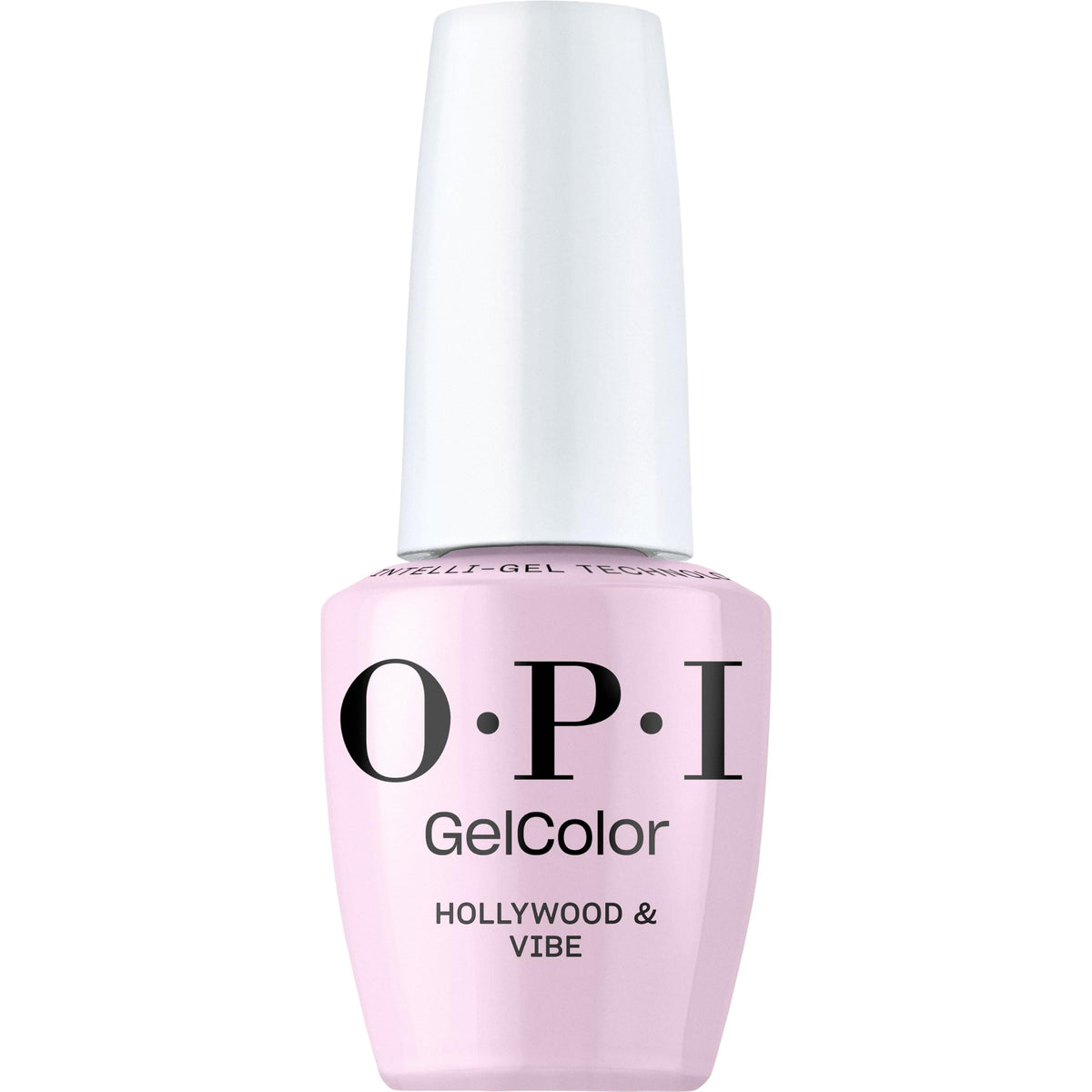 OPI Hollywood & Vibe front bottle showing pink gel shade and label, professional finish benefit
