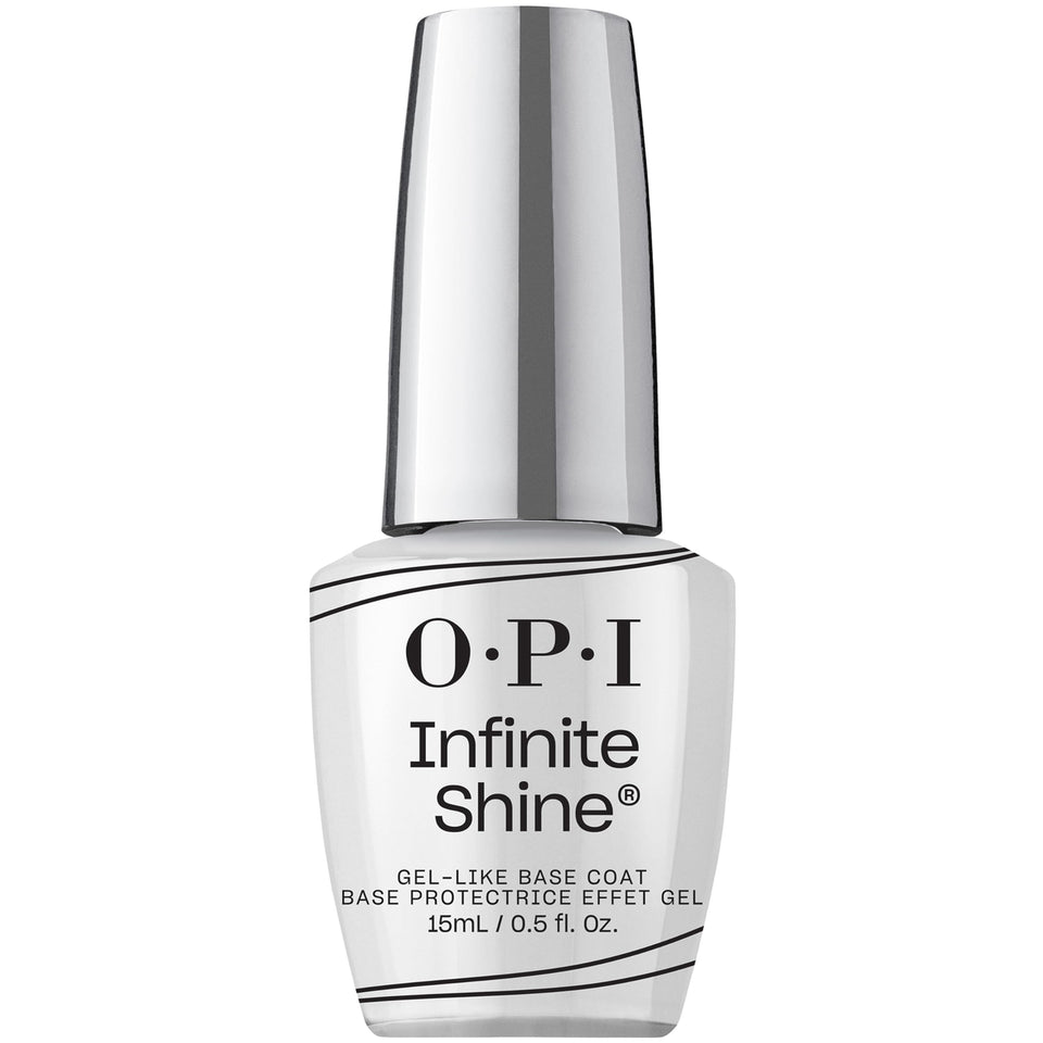 OPI Infinite Shine base coat front packaging showing glossy label and bottle benefit