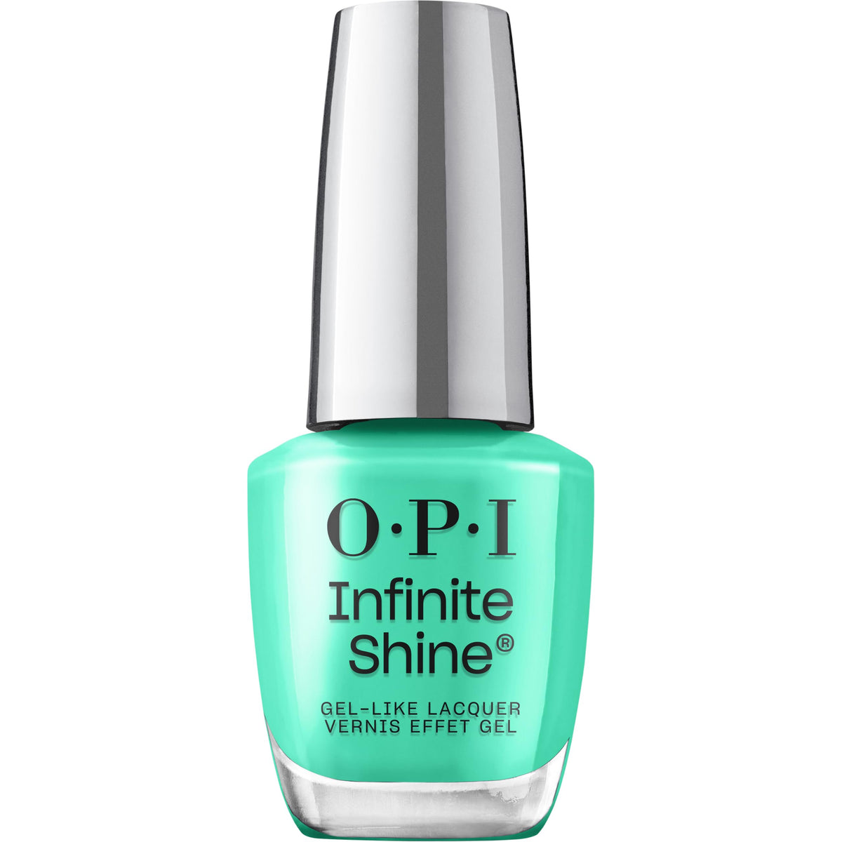 OPI bottle front showing icy teal color and glossy finish benefit