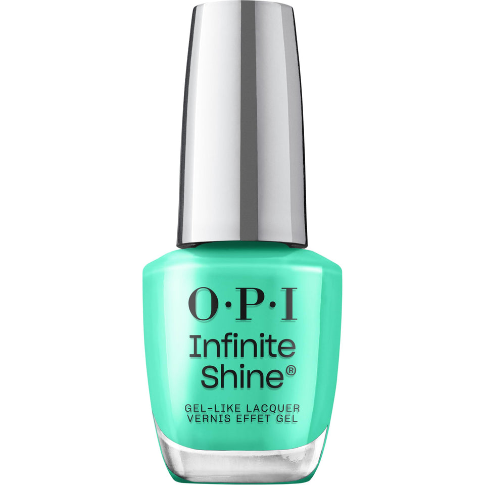 OPI bottle front showing icy teal color and glossy finish benefit