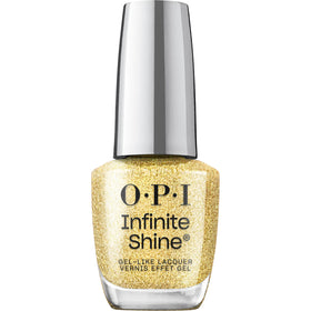 OPI Infinite Shine front bottle showing warm gold shimmer and brand finish