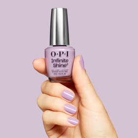 OPI bottle label detail highlighting Infinite Shine technology benefit