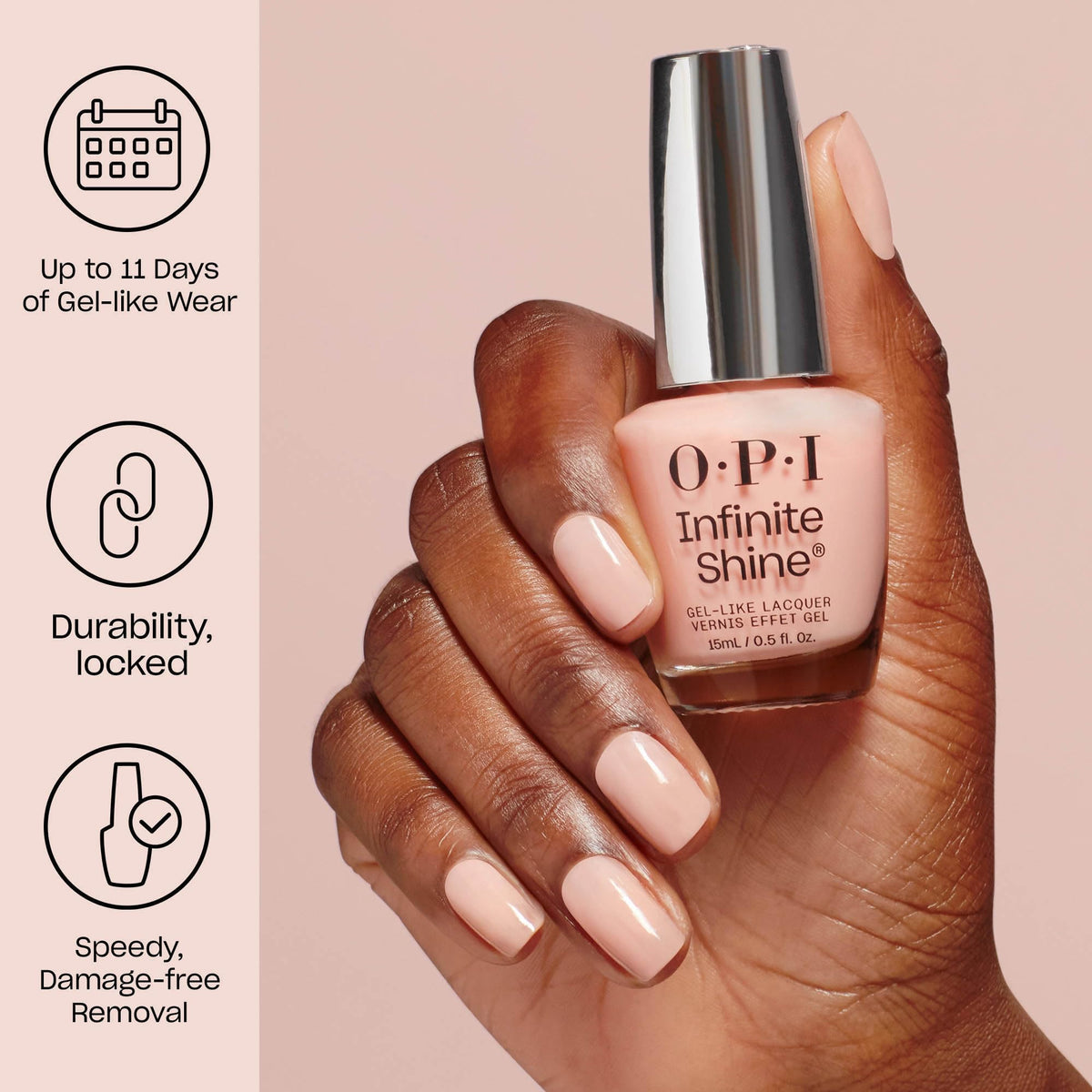 OPI swatch on nails showing opaque two-coat coverage and salon shine
