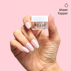 OPI powder applied over light gel swatch showing seashell glow benefit