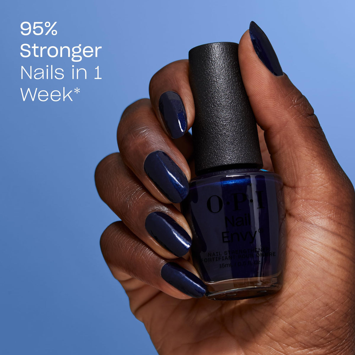 OPI brush stroke of dark blue crème illustrating rich color payoff and coverage