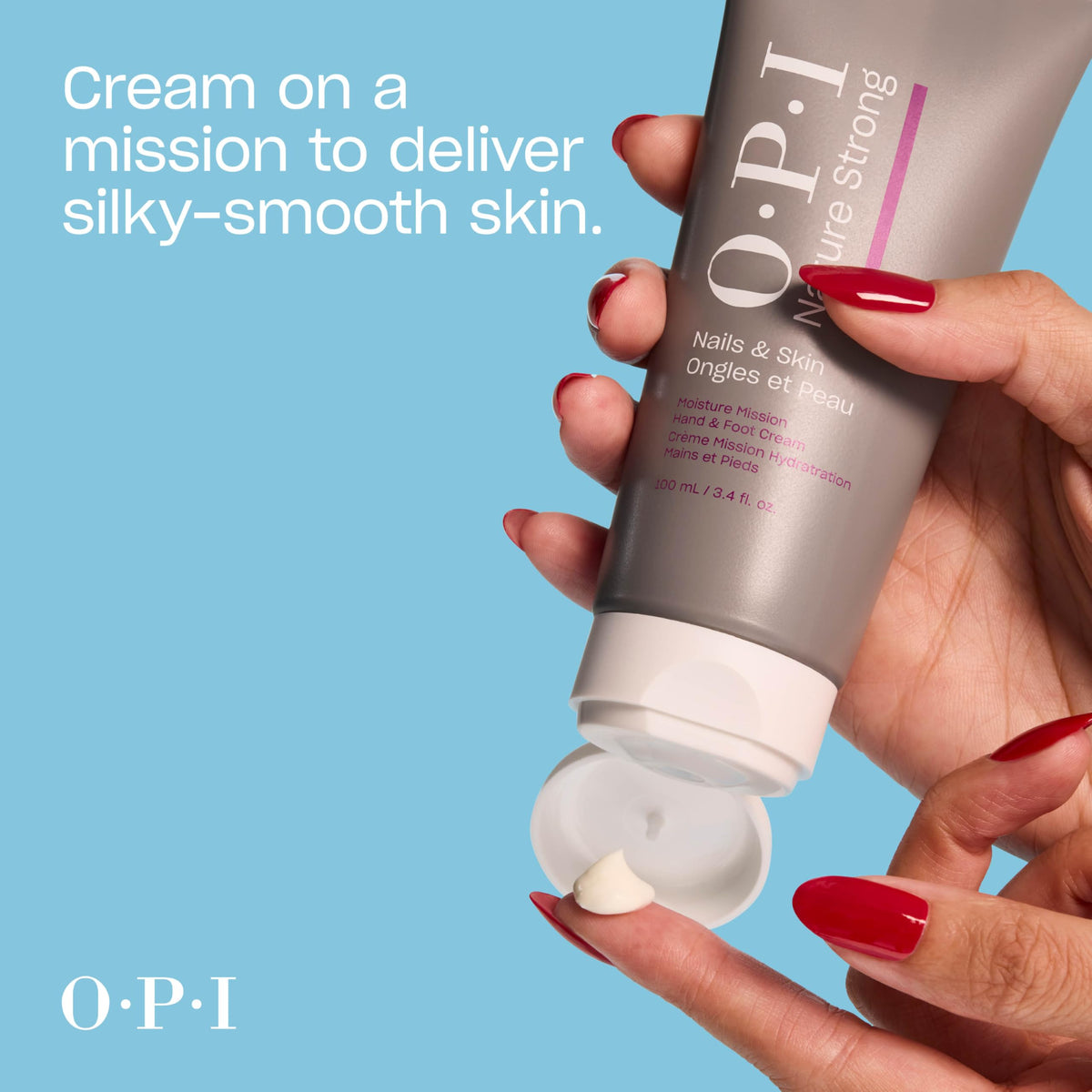 OPI applying cream to heels showing smoother rough skin benefit