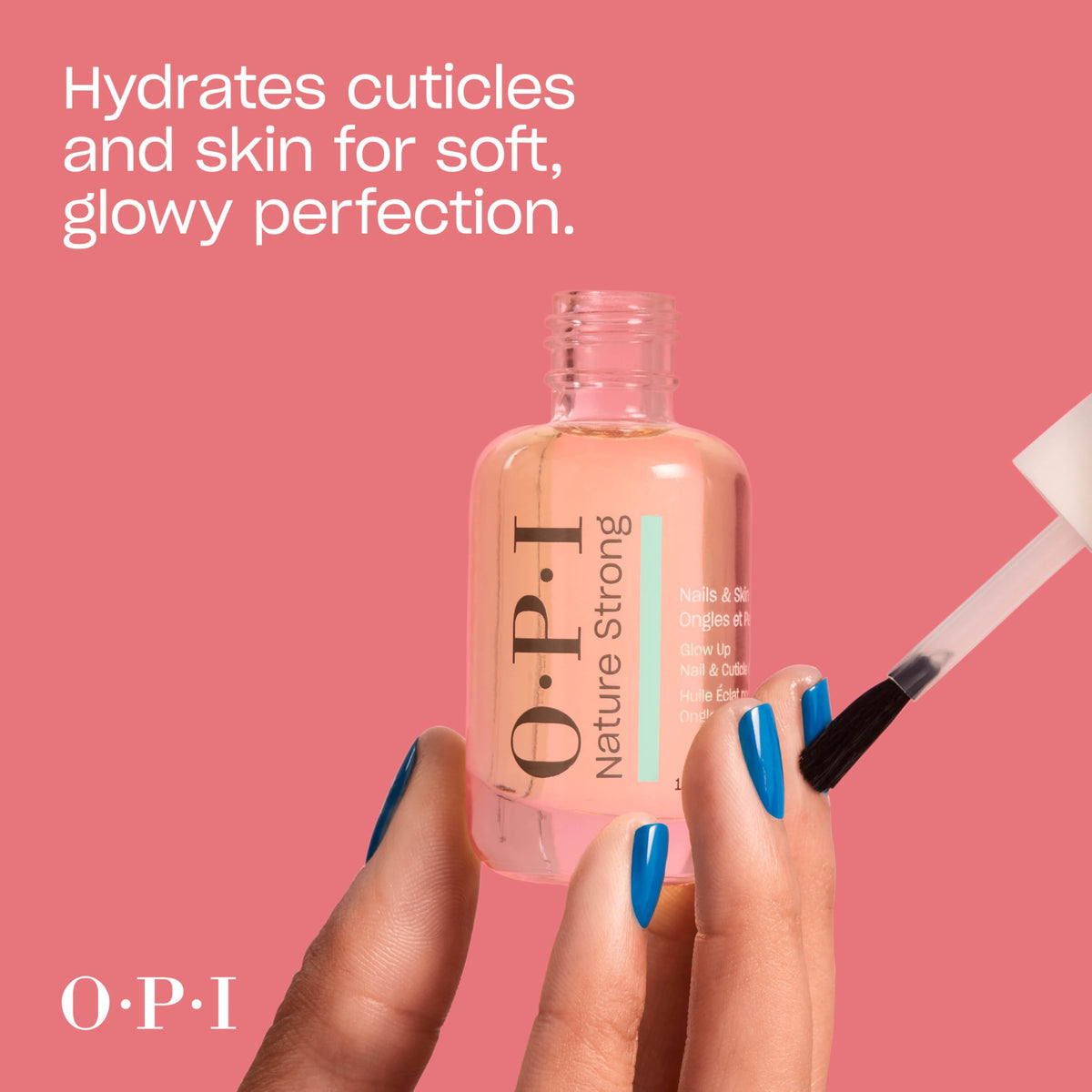 OPI oil applied to cuticle closeup showing nourishment and smoother-looking nail edge