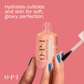 OPI oil applied to cuticle closeup showing nourishment and smoother-looking nail edge