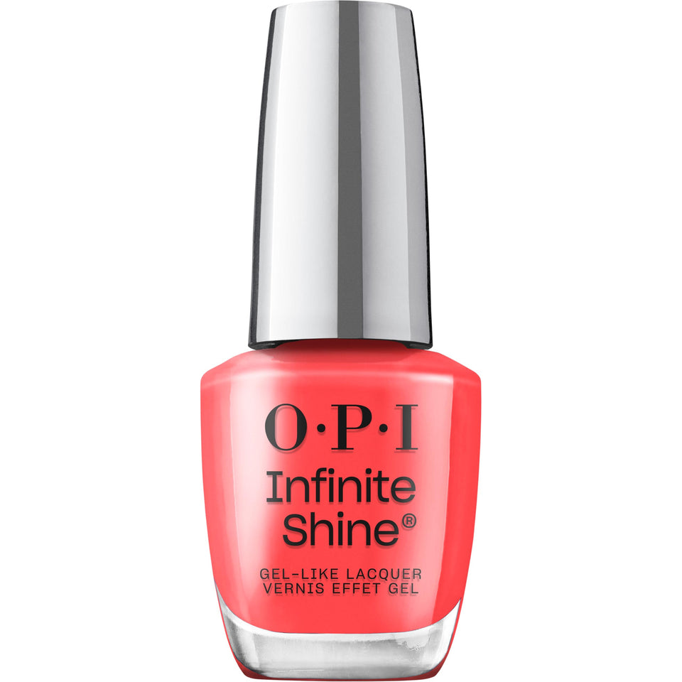OPI bottle front view showing candy cherry color and glossy finish benefit