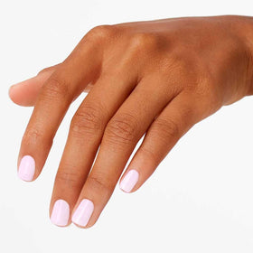 OPI Powder Perfection swatch on nails, showing long-lasting soft pink shine