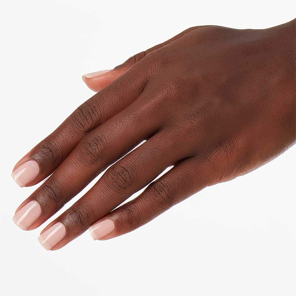 close-up of nails wearing OPI Put It in Neutral showing natural glossy manicure benefit