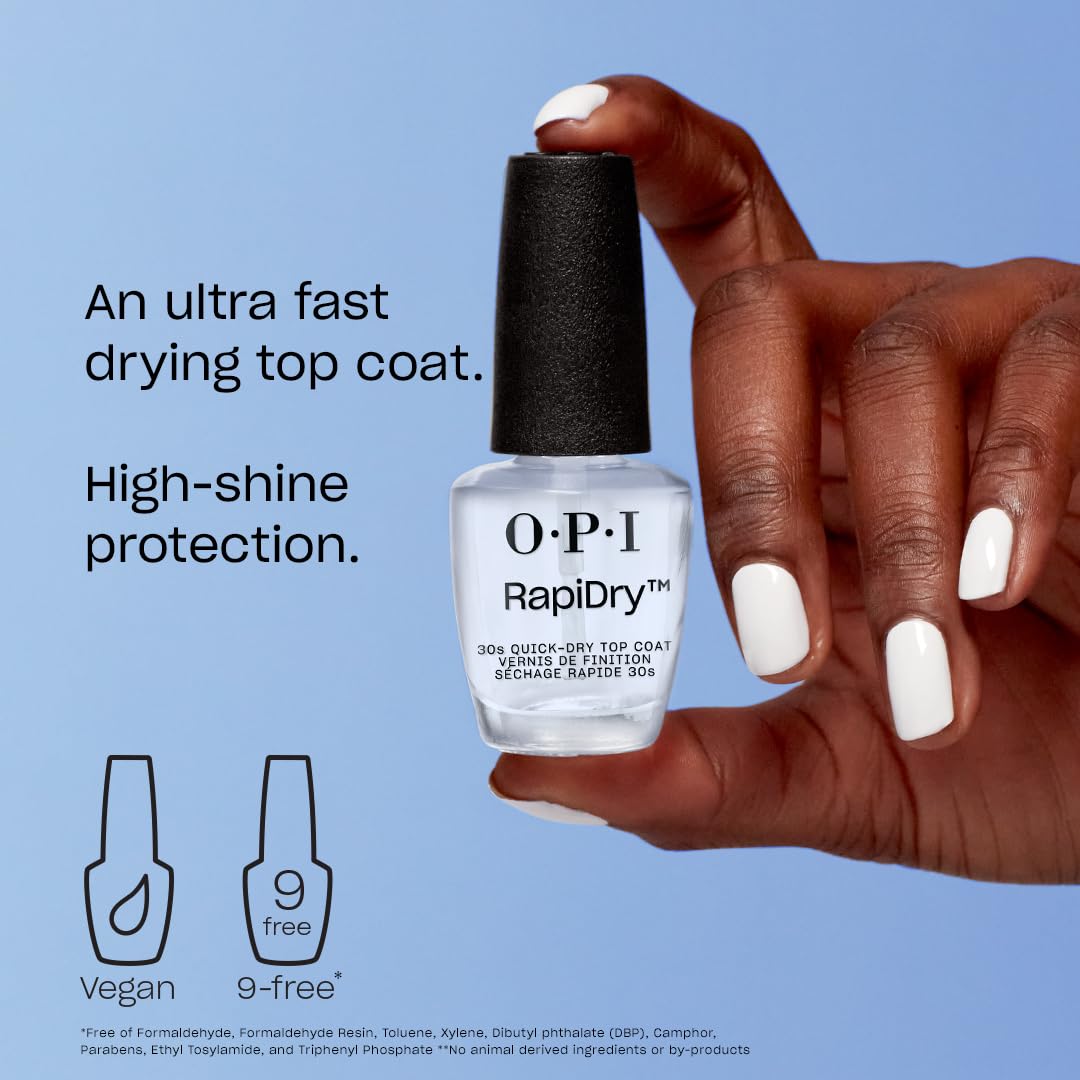 OPI RapiDry glossy finish on nails showing high shine and chip resistance