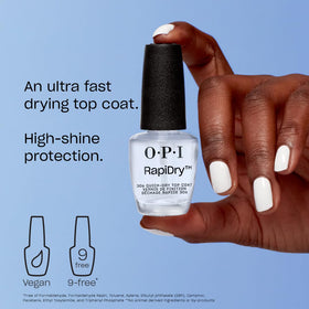 OPI RapiDry glossy finish on nails showing high shine and chip resistance