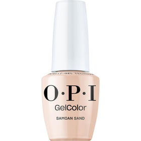 OPI Samoan Sand front bottle showing glossy professional packaging and brand trust