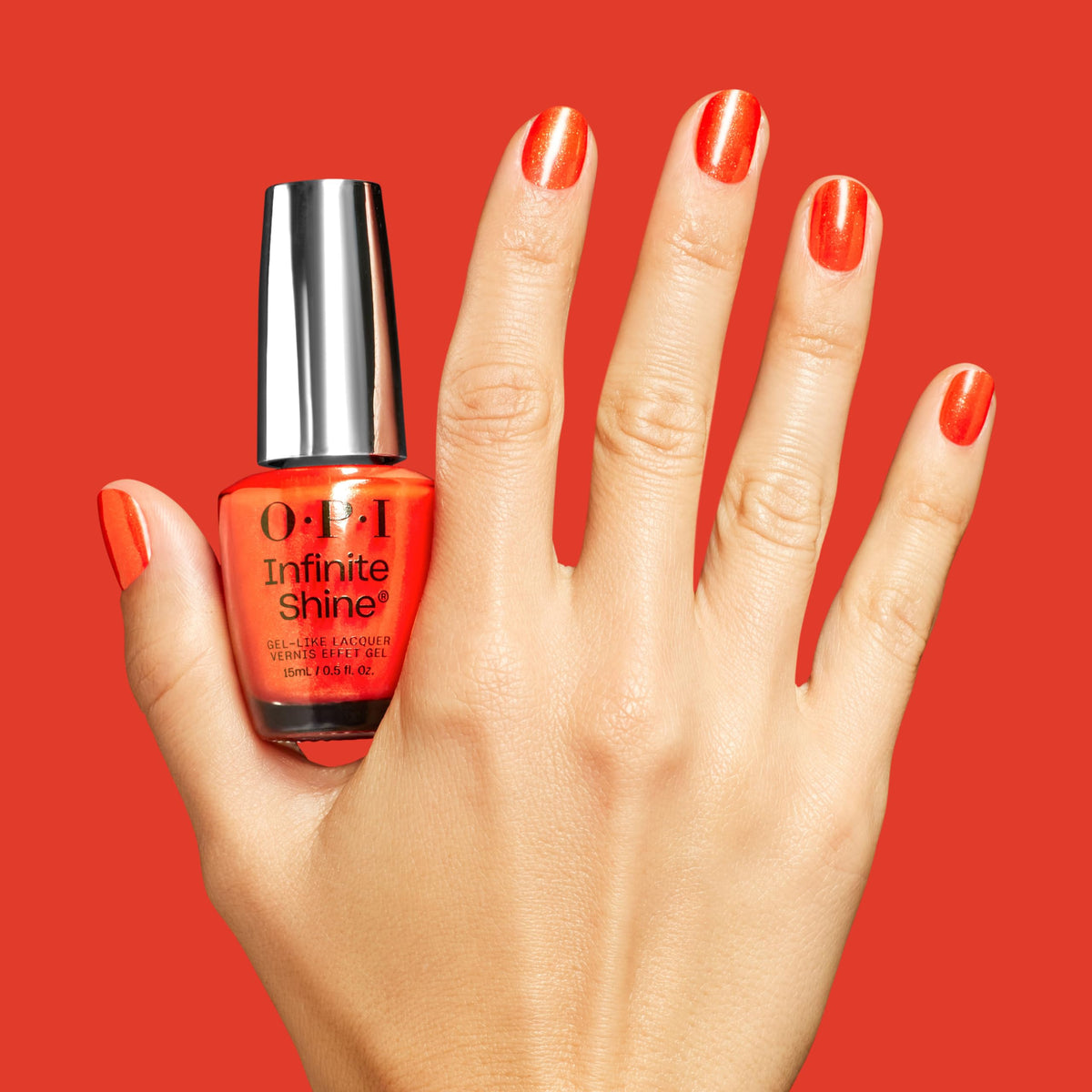 OPI Shock Em Orange label detail displays brand clarity and ingredient transparency benefit