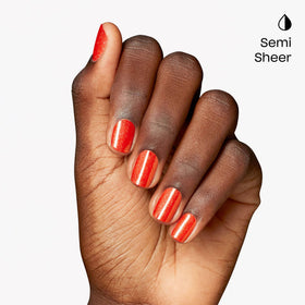 OPI Shock Em Orange on model hand highlights glossy finish and wearable brightness benefit