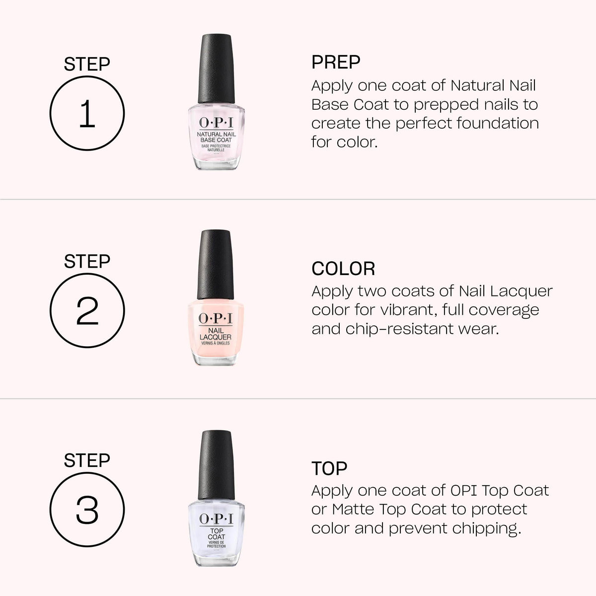 OPI mini bottles next to a full-size bottle showing compact scale