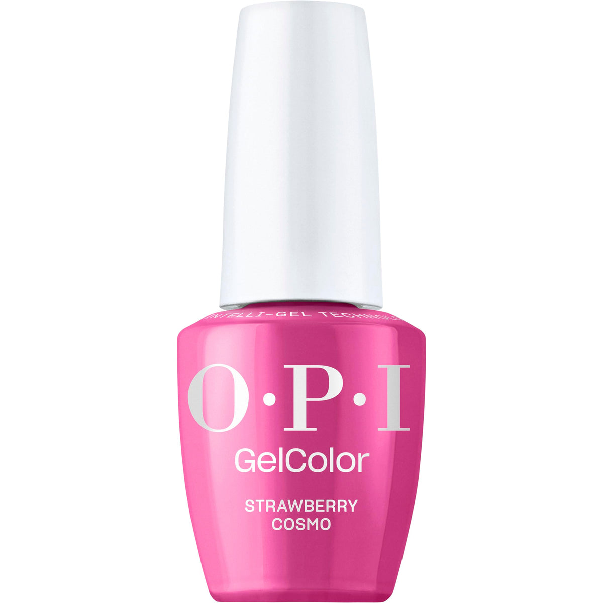 OPI bottle front packaging showing Strawberry Cosmo and glossy finish benefit