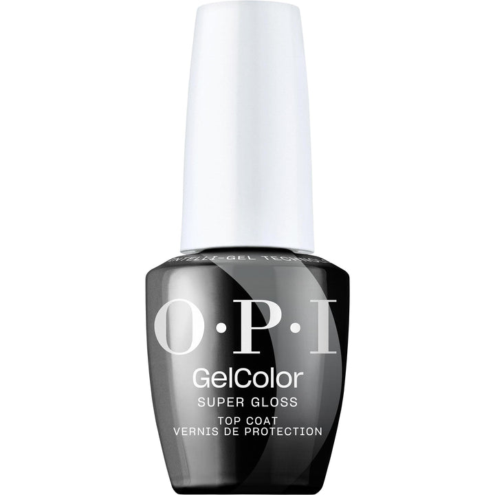 OPI bottle front view showing label and glossy gel finish benefit