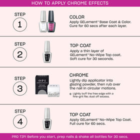 OPI application step showing applicator rubbing powder for consistent high-shine results