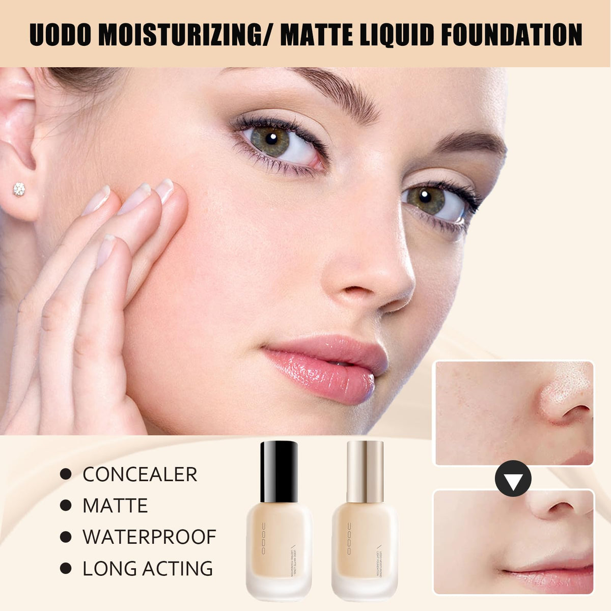 Oplviude UODO application on skin showing natural matte coverage benefit