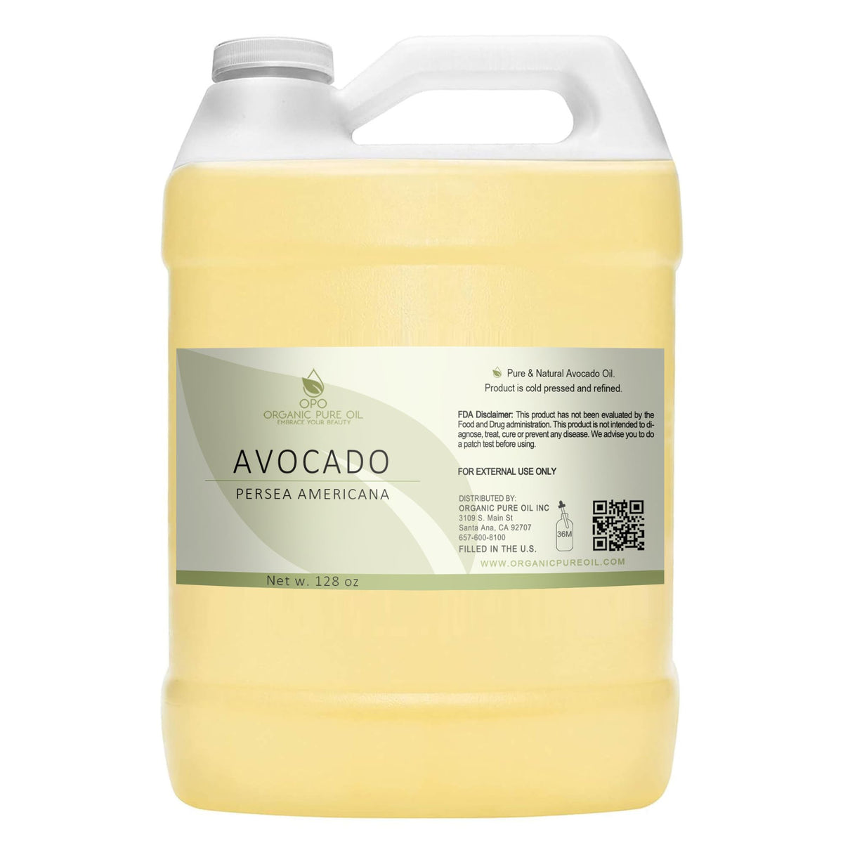 OPO avocado oil gallon front view showing packaging and easy-pour handle for bulk use