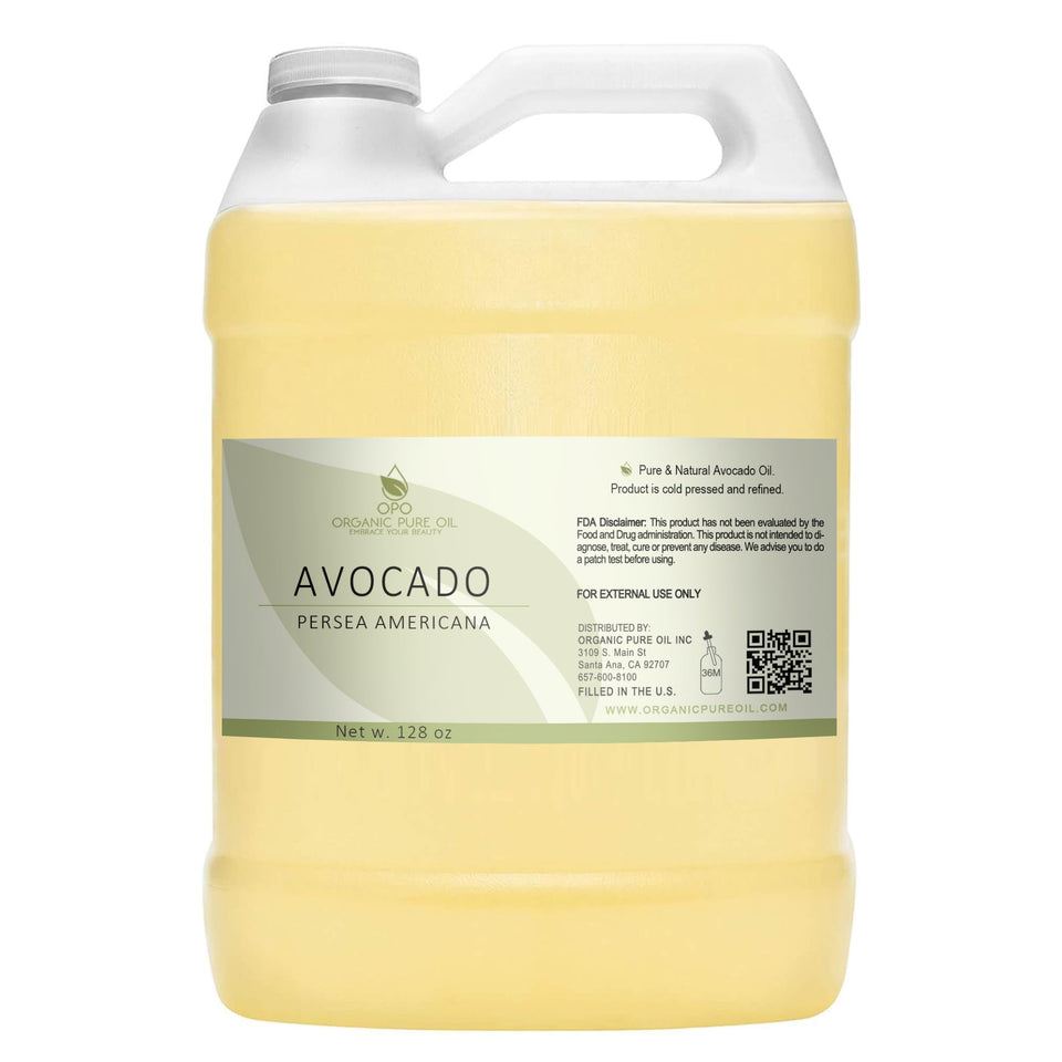 OPO avocado oil gallon front view showing packaging and easy-pour handle for bulk use