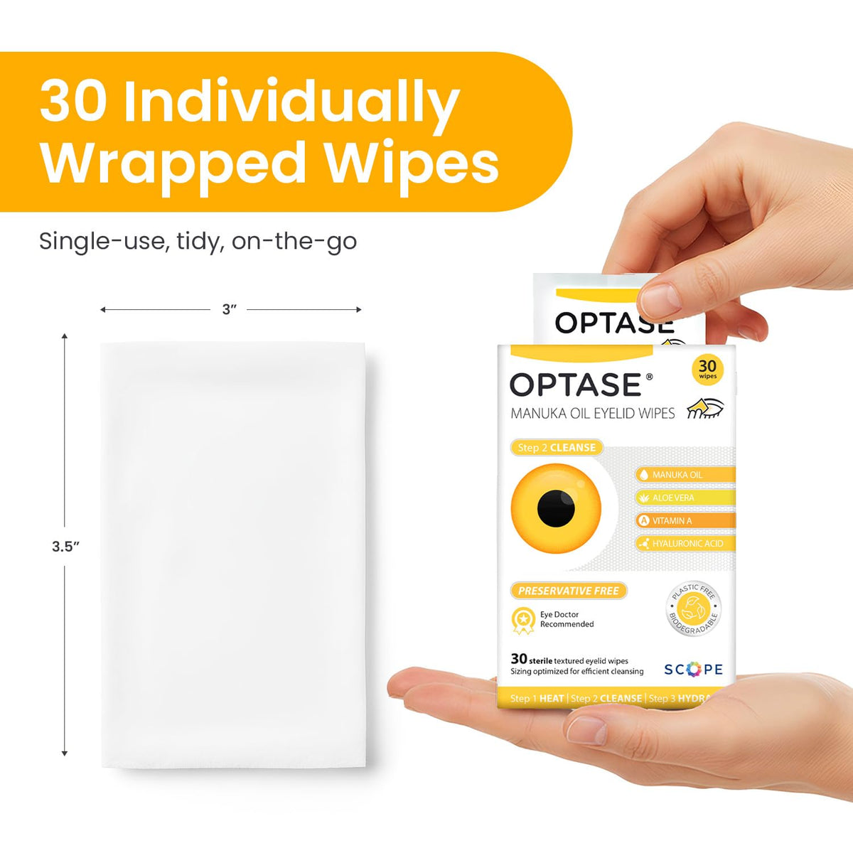 Optase ingredient label highlighting manuka oil and preservative-free formula