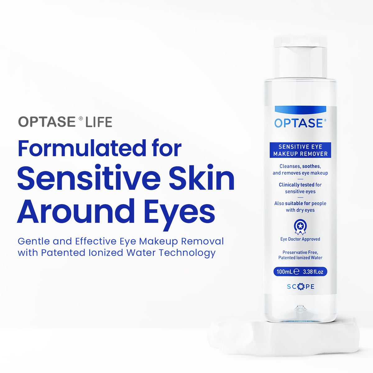 Optase label close-up highlighting ionized water and key ingredients