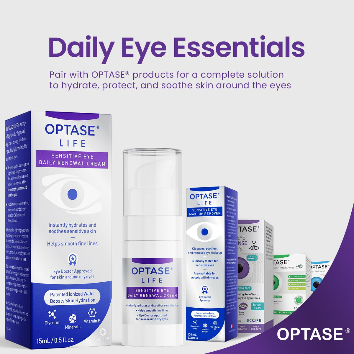 Optase cream on vanity in wellness scene conveying gentle eye care