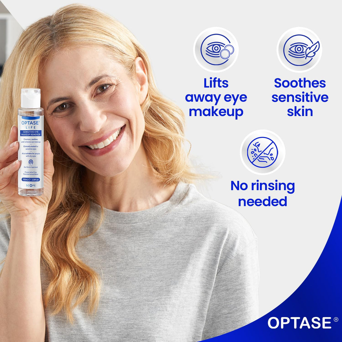 Optase product drop on skin showing lightweight texture and hydration
