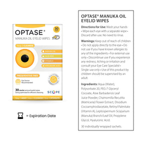 Optase single-use sachet opened to reveal sterile eyelid wipe ready