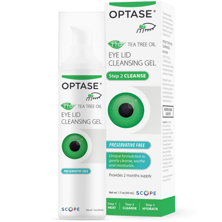 Optase TTO front packaging showing bottle and label, clear benefit of daily lid care