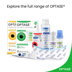Optase wipes on bathroom vanity by sink, brand supporting daily eyelid routine
