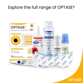 Optase wipes inside travel pouch for on-the-go eyelid hygiene
