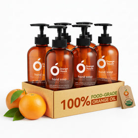 ORANGE HOUSE bottle front label showing brand and clean citrus benefit