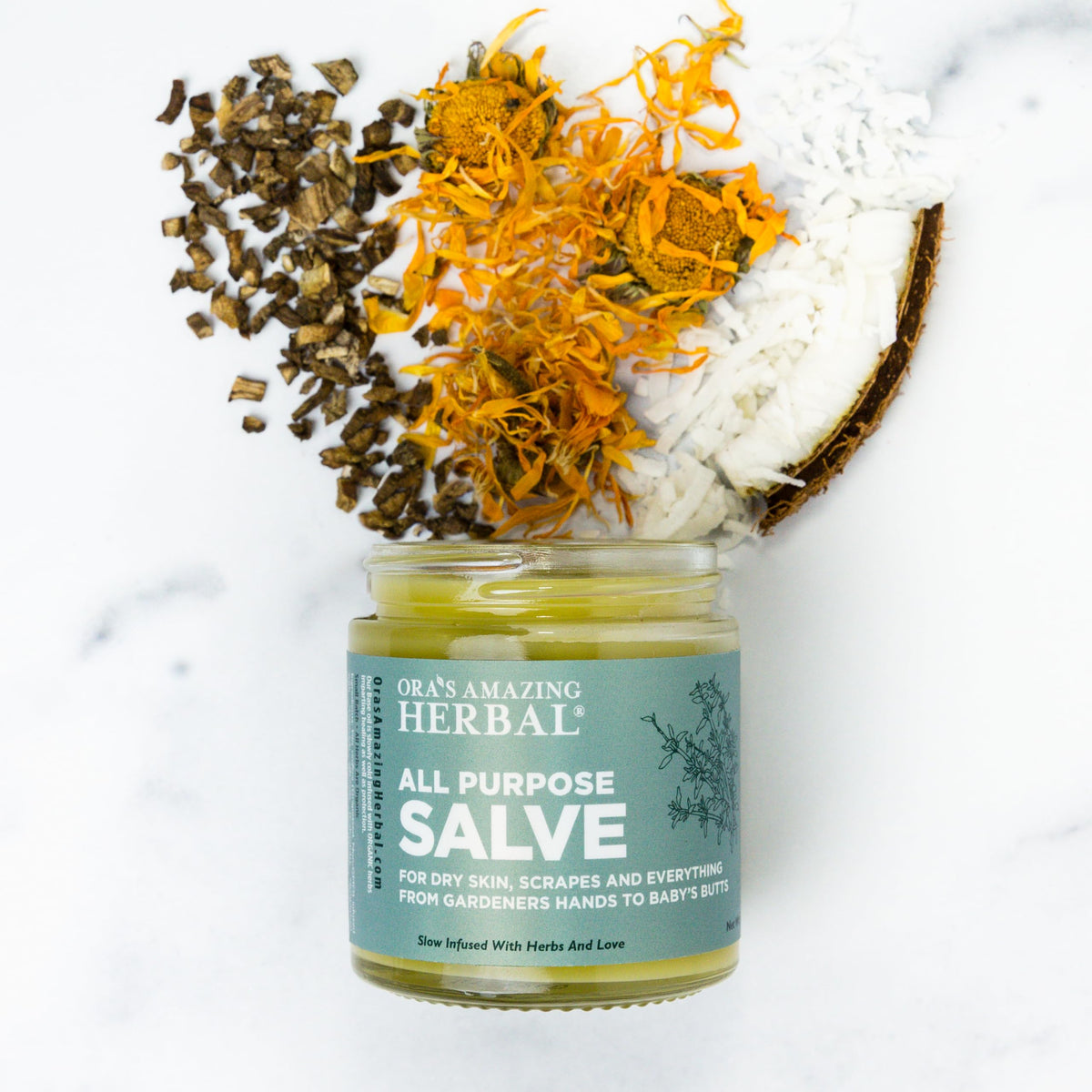 Ora's Amazing Herbal glass jar reusable container emphasizing eco-friendly storage benefit