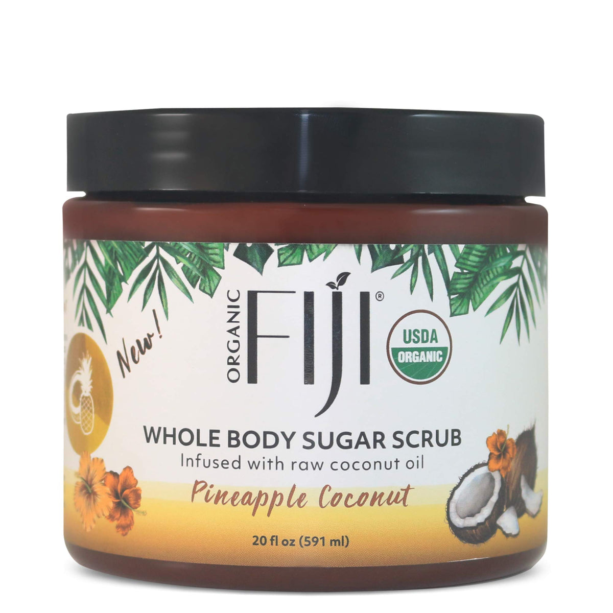 Organic Fiji front packaging showing pineapple coconut scent and jar benefit