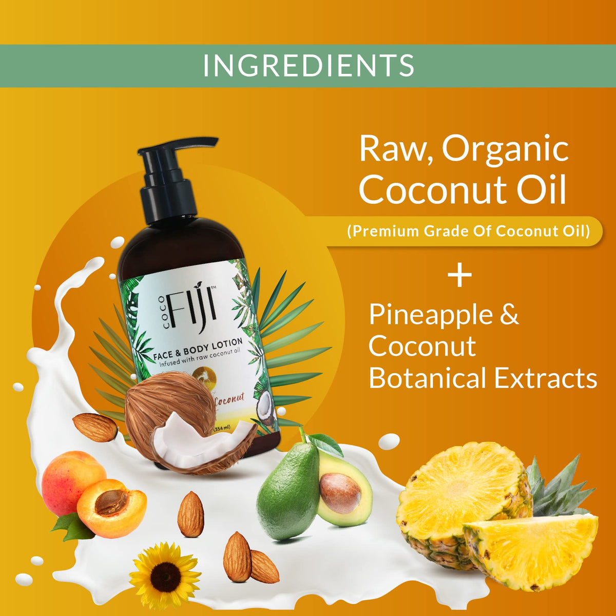 Organic Fiji ingredient label close-up showing cold-pressed coconut oil purity