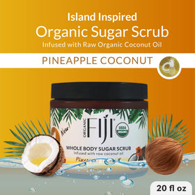 Organic Fiji label close-up listing organic ingredients for gentle care