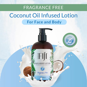 Organic Fiji label ingredients close-up, highlights cold-pressed coconut oil