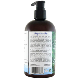 Organic Fiji close-up texture of lotion cream, shows rich absorbent feel
