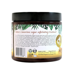 Organic Fiji scrub in hand demonstrating application and instant softening