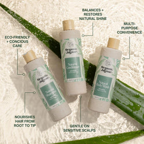 Organic Jaguar bottle in shower scene demonstrating daily use and gentle cleansing