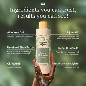 Organic Jaguar with aloe vera leaf and shea nut illustrating natural moisturizing ingredients