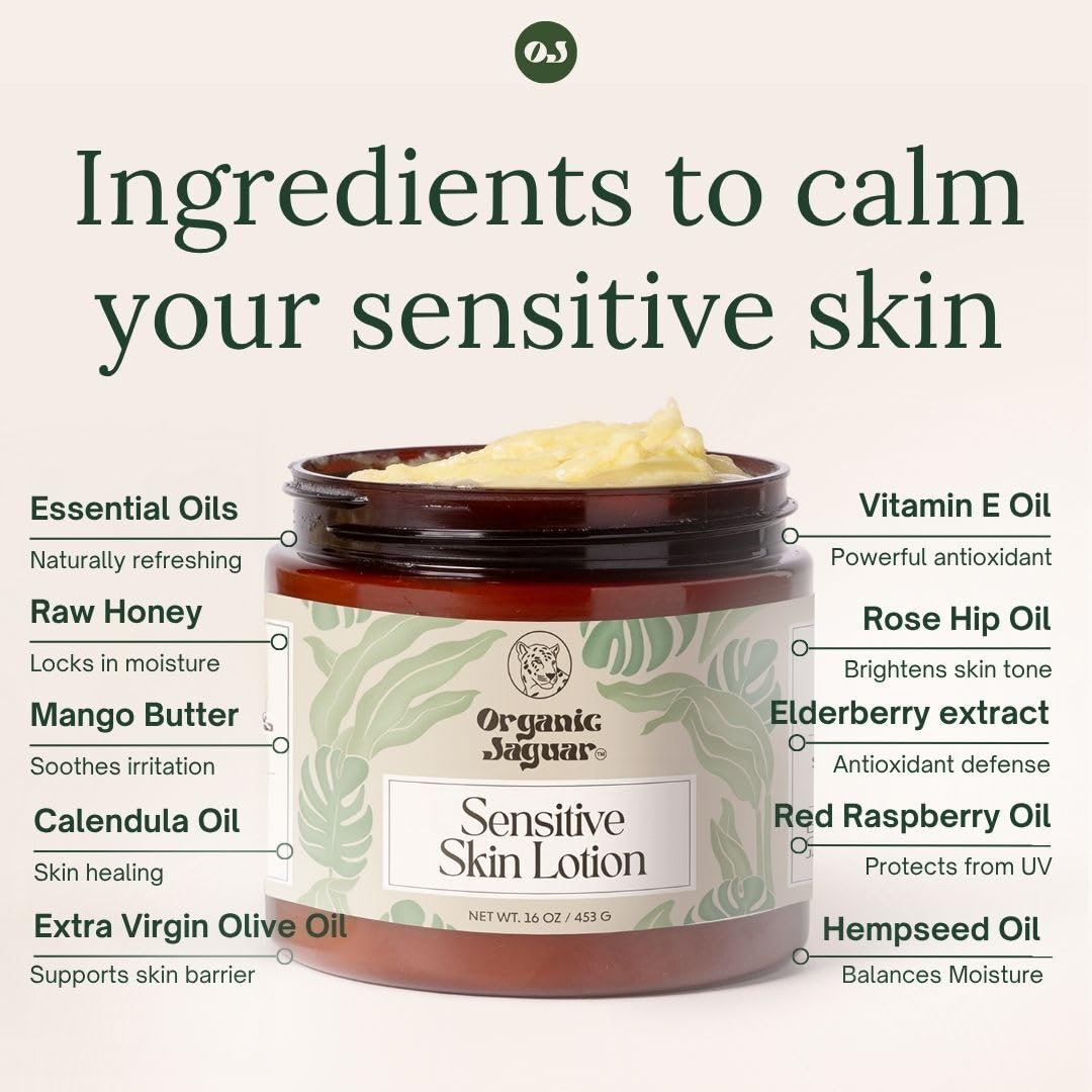 Organic Jaguar flatlay with olive oil honey beeswax highlighting natural ingredient benefit